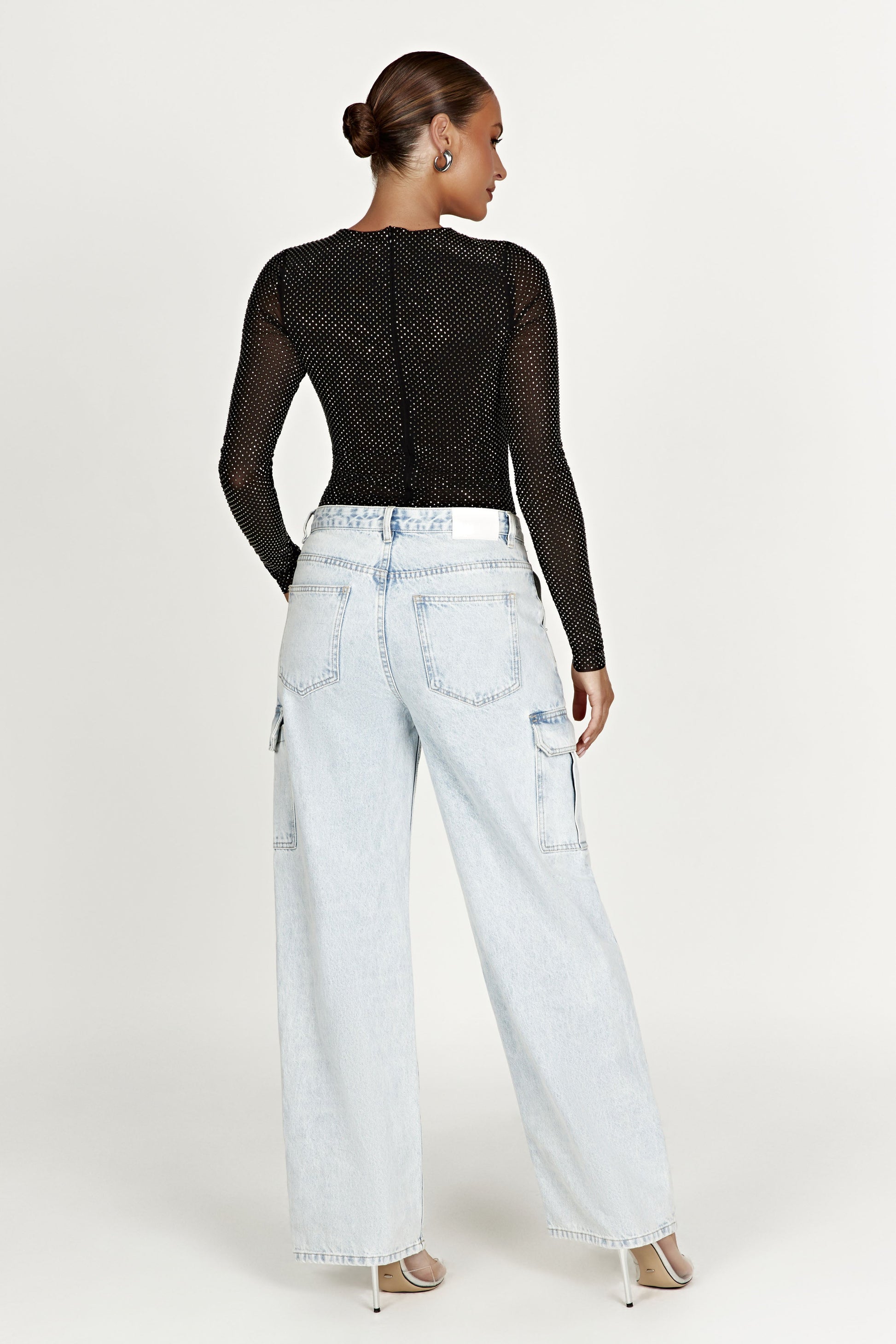 Selma Long Sleeve Diamante Bodysuit - Black #8