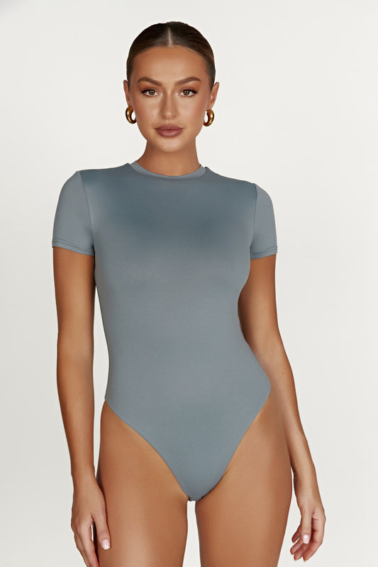 Francesca Recycled Nylon Crew Neck Short Sleeve Bodysuit - Light Charcoal