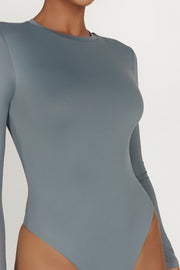 Delilah Recycled Nylon Long Sleeve Crew Neck Bodysuit - Light Charcoal