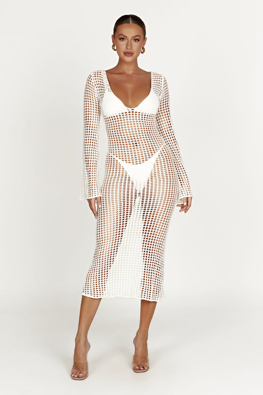 Murphy Long Sleeve Crochet Maxi Dress - White