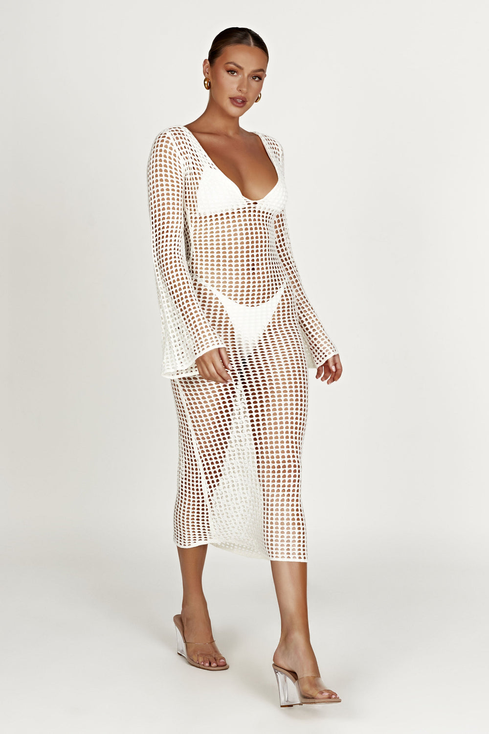 Murphy Long Sleeve Crochet Maxi Dress - White
