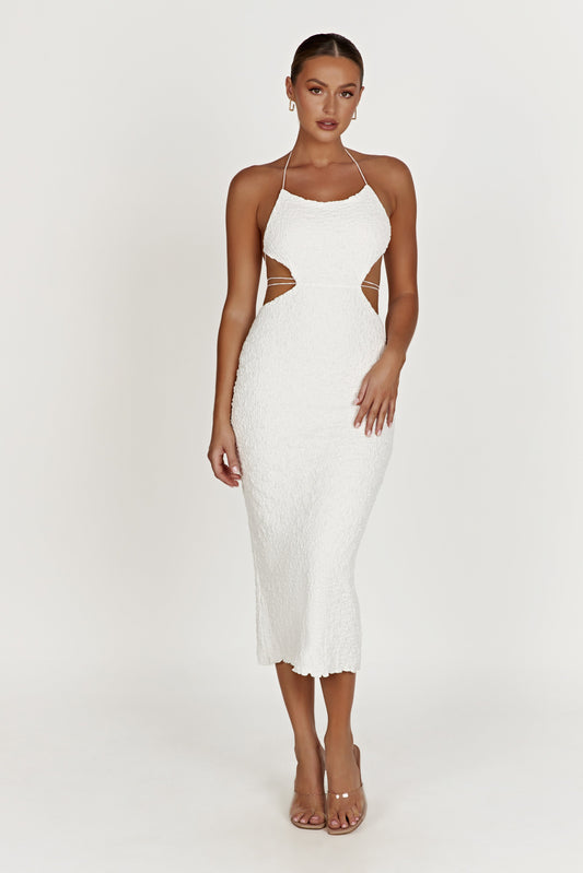 Sakura Textured Midi Dress - White