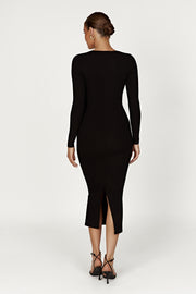 Sierra Scoop Neck Long Sleeve Midi Dress - Black