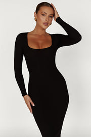 Sierra Scoop Neck Long Sleeve Midi Dress - Black