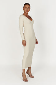 Nina Long Sleeve Knit Midi Dress - Cream