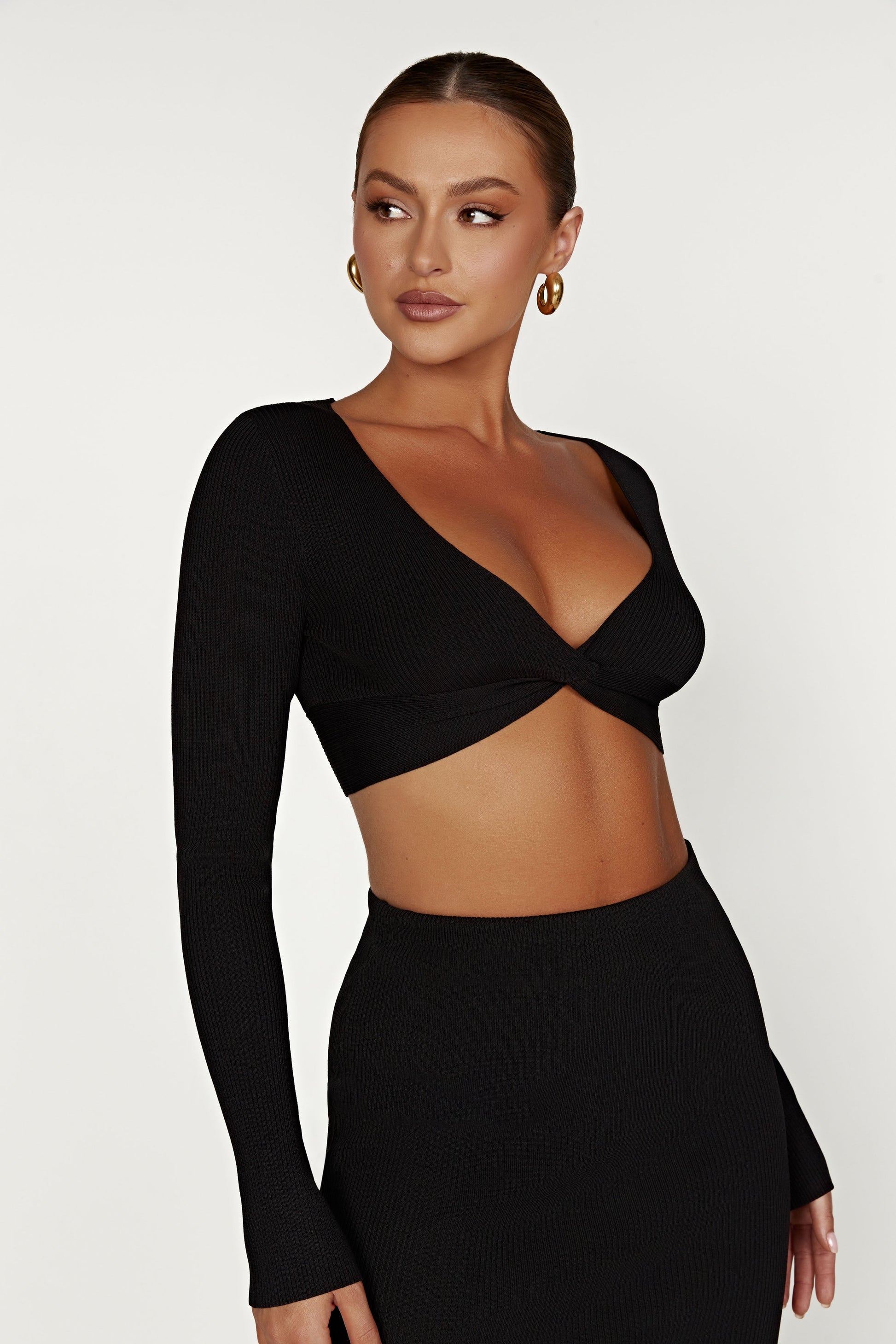 Kaesha Long Sleeve Twist Front Knit Top - Black #5