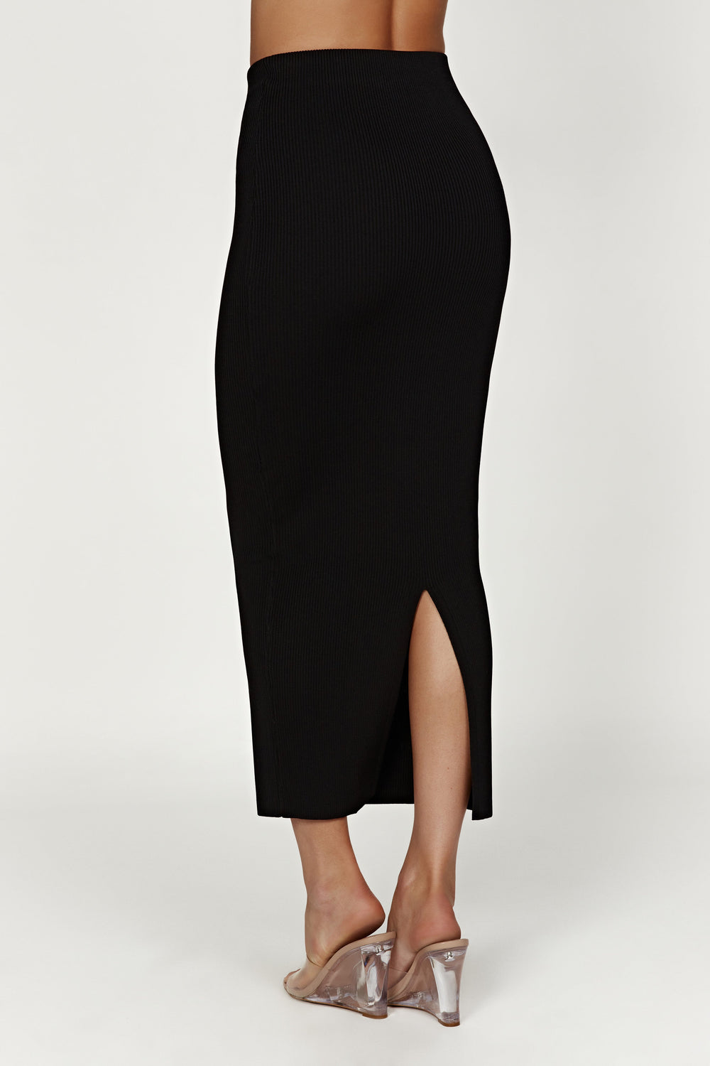 Kaesha Split Maxi Knitted Skirt - Black