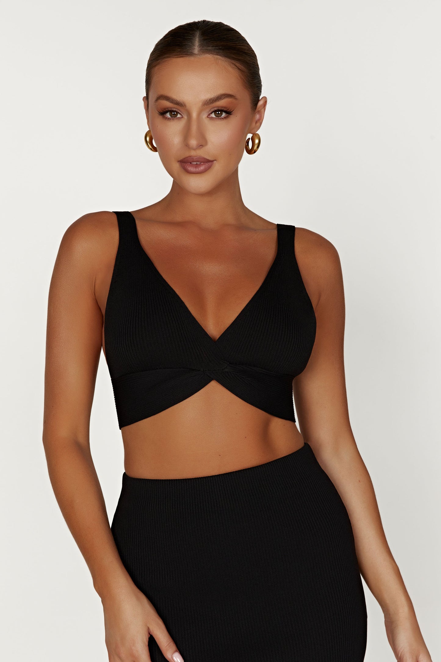 Kaesha Twist Front Knit Top - Black