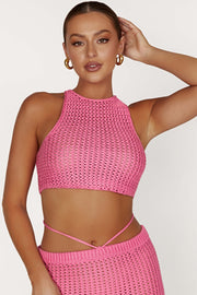 Raquel Crochet Lace Up Back Top - Bubblegum Pink