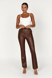 Tyra Straight Leg Faux Leather Pants - Chocolate