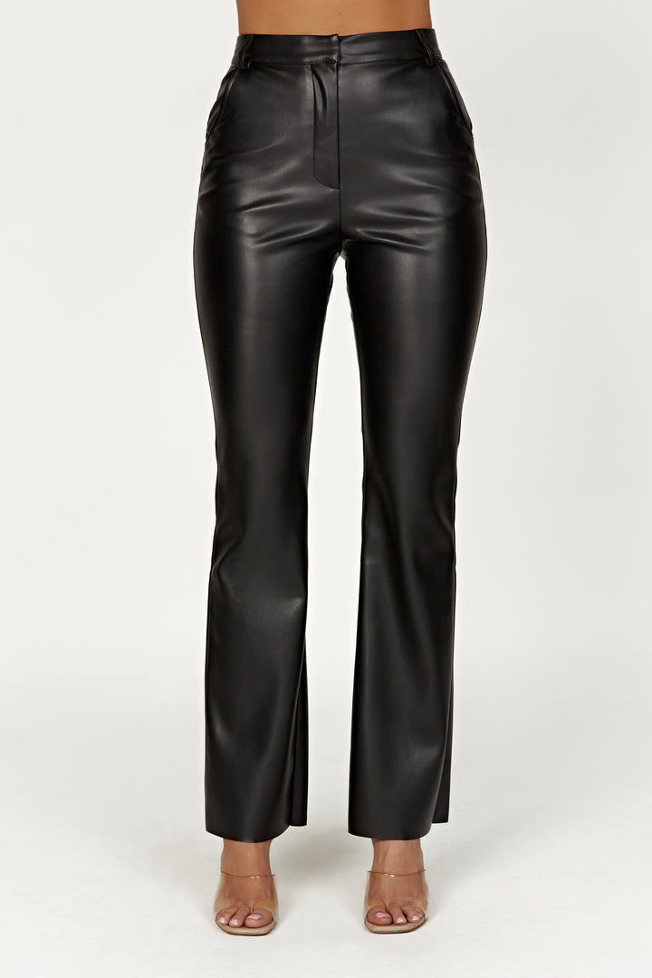 Tyra Straight Leg Faux Leather Pants - Black - MESHKI