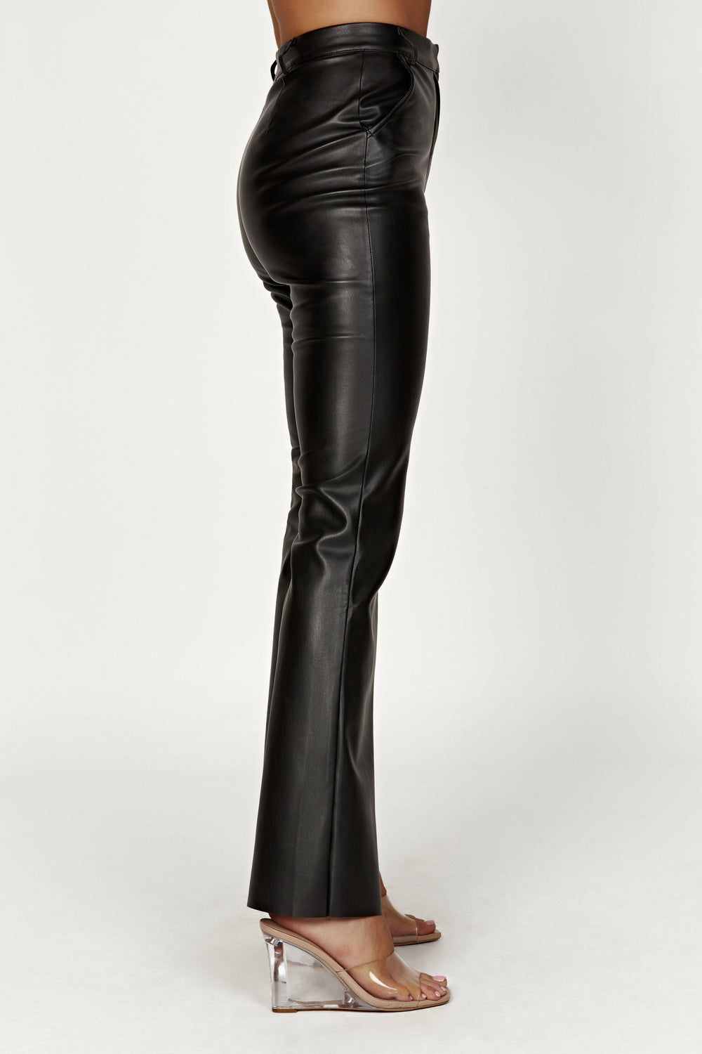 Tyra Straight Leg Faux Leather Pants - Black