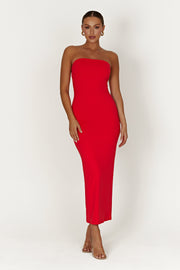 Vivian Recycled Nylon Strapless Tie Up Maxi Dress - Red
