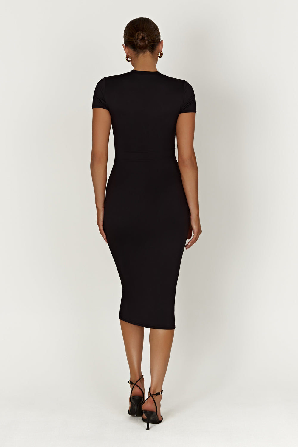 Penny Recycled Nylon Short Sleeve Midi Dress - Black