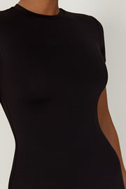 Penny Recycled Nylon Short Sleeve Midi Dress - Black