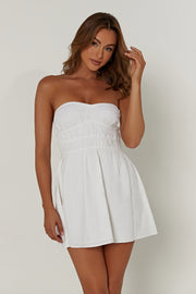 Eloise Strapless Linen Mini Dress - White