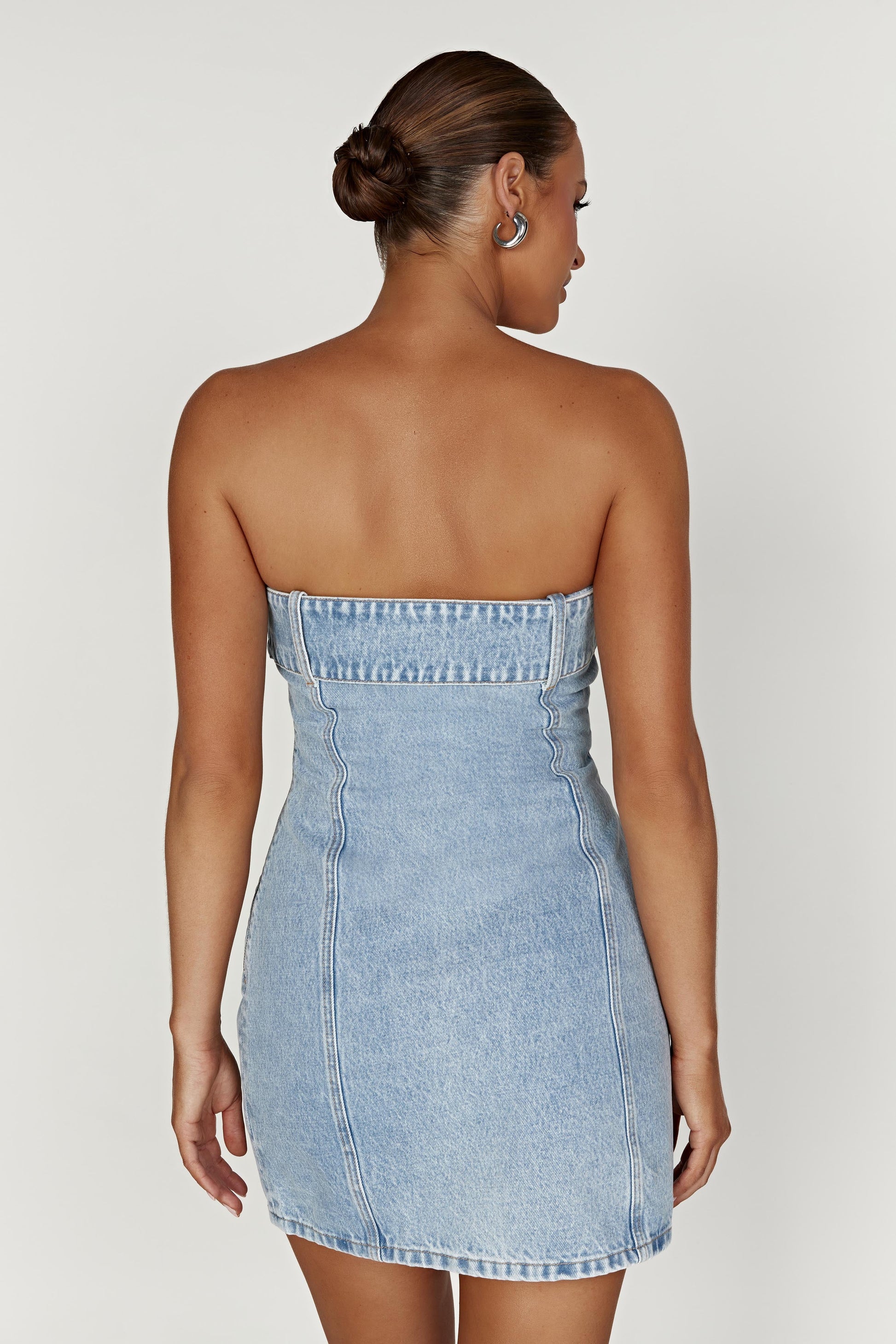 Teddi Denim Mini Dress - Mid Blue #2