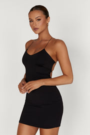 Sabine Recycled Nylon Mini Backless Dress - Black