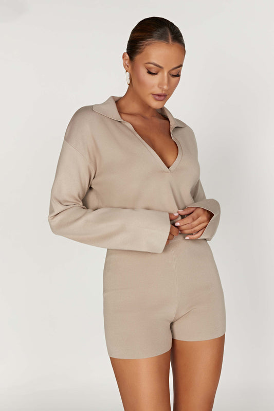 Lennox Collared Knit Jumper - Taupe