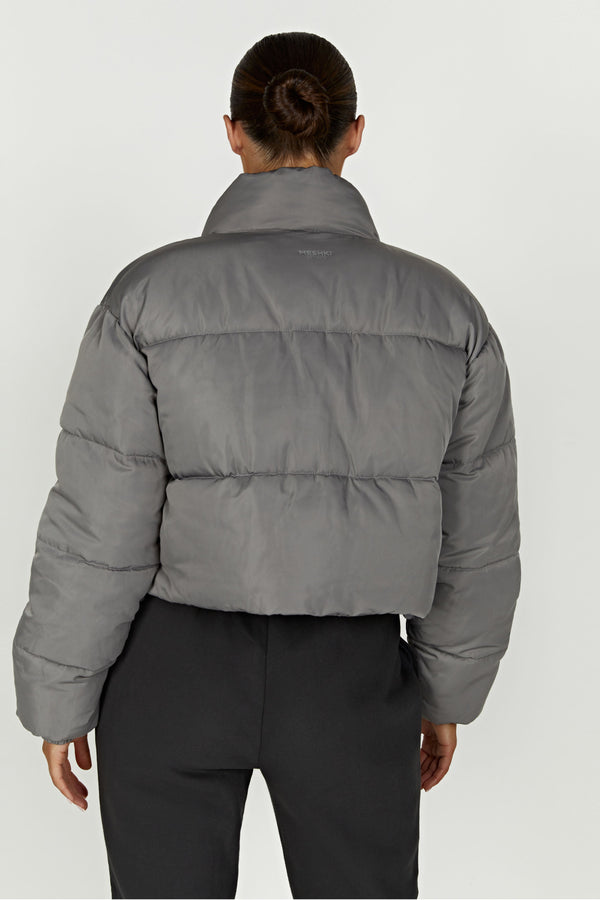Myranda Recycled Cropped Puffer Jacket - Charcoal - MESHKI
