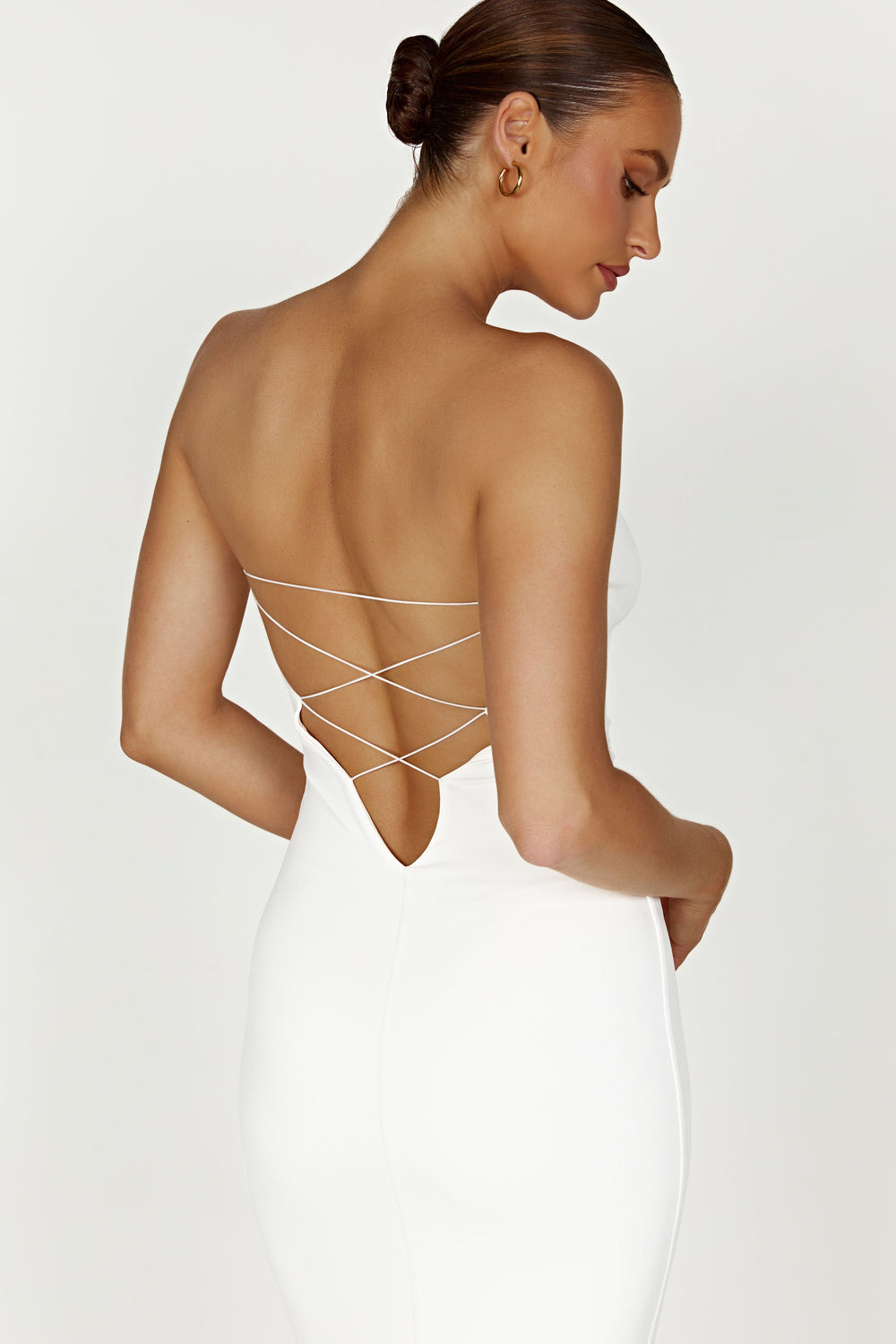 Vivian Recycled Nylon Strapless Tie Up Maxi Dress - White