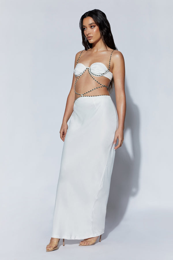 Havva Diamante Trim Maxi Skirt - White