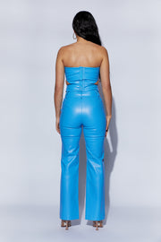 Sima Faux Leather High Waist Pants - Azure Blue