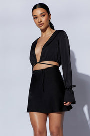 Annalise Satin A Line Mini Skirt - Black