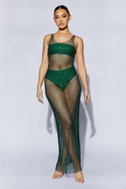 Delara Diamante Mesh Maxi Dress - Emerald