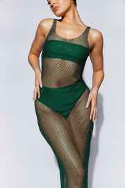 Delara Diamante Mesh Maxi Dress - Emerald