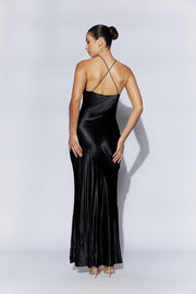 Avery Satin Maxi Halter Dress - Black