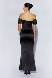 Everly Off Shoulder Organza Satin Maxi Dress - Black