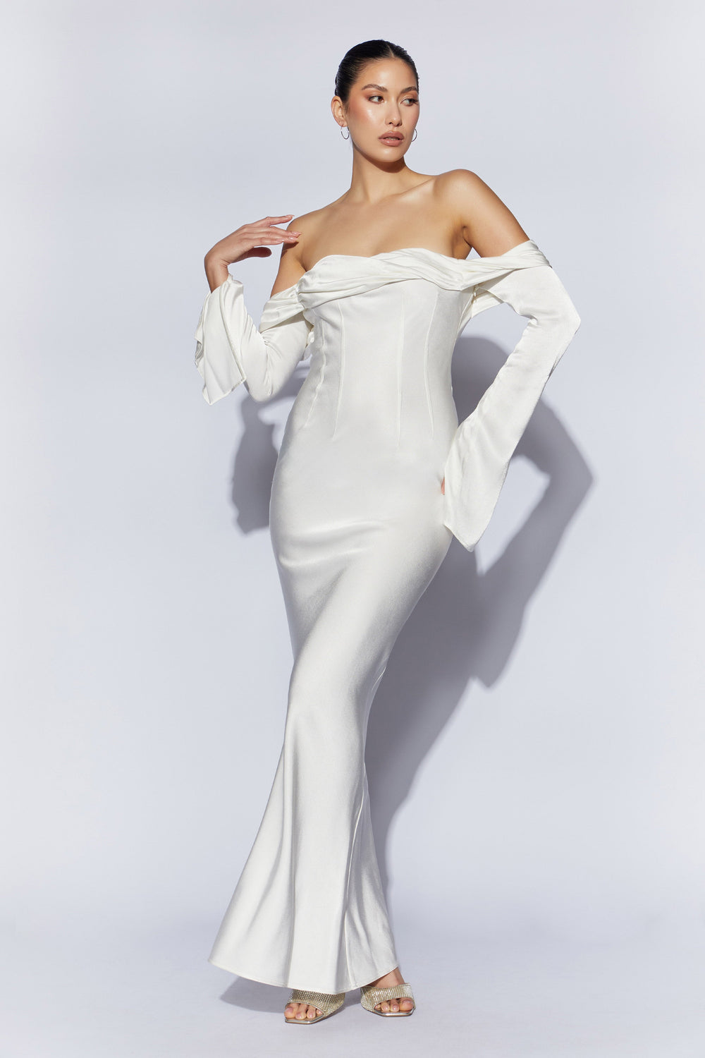 Giselle Off Shoulder Cowl Neck Maxi Dress - White