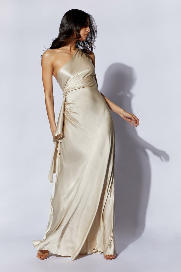 Calliope One Shoulder Maxi Dress Champagne MESHKI
