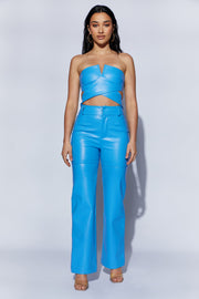 Sima Faux Leather High Waist Pants - Azure Blue