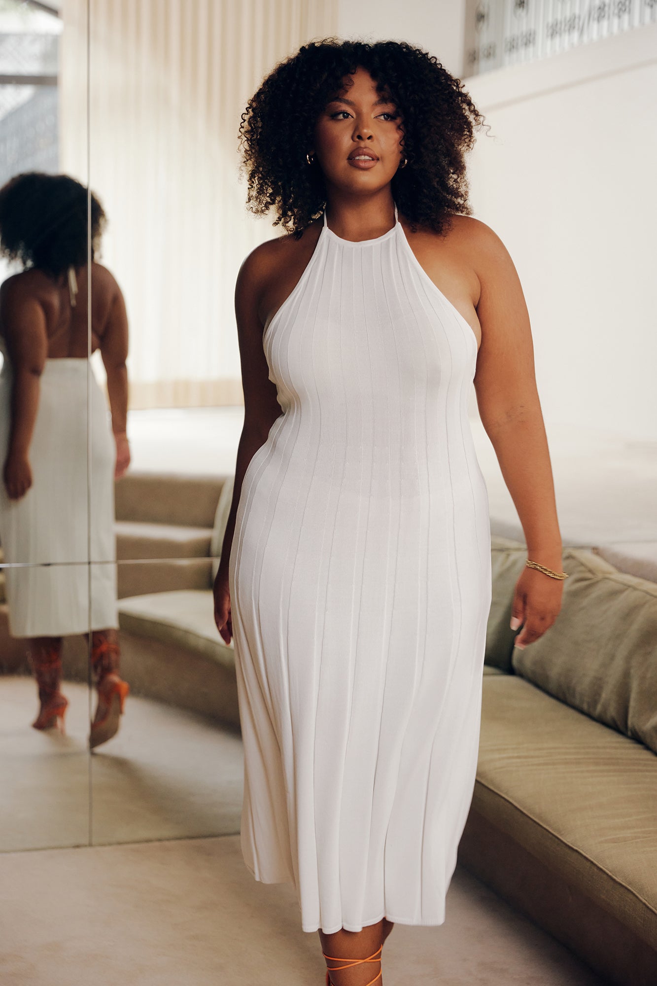 Adrienne Halter Neck Midi Dress - White #5