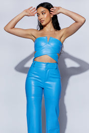 Perrie Faux Leather Cut Out Crop Top - Azure Blue