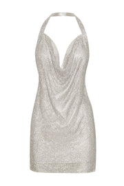Meilani Low Back Diamante Mesh Mini Dress - Silver