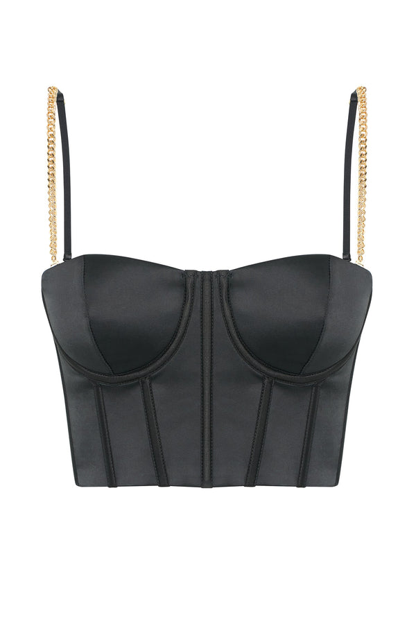 Alexina Chain Strap Corseted Bustier - Black