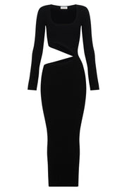 Gaia Cut Out Asymmetric Knitted Midi Dress - Black
