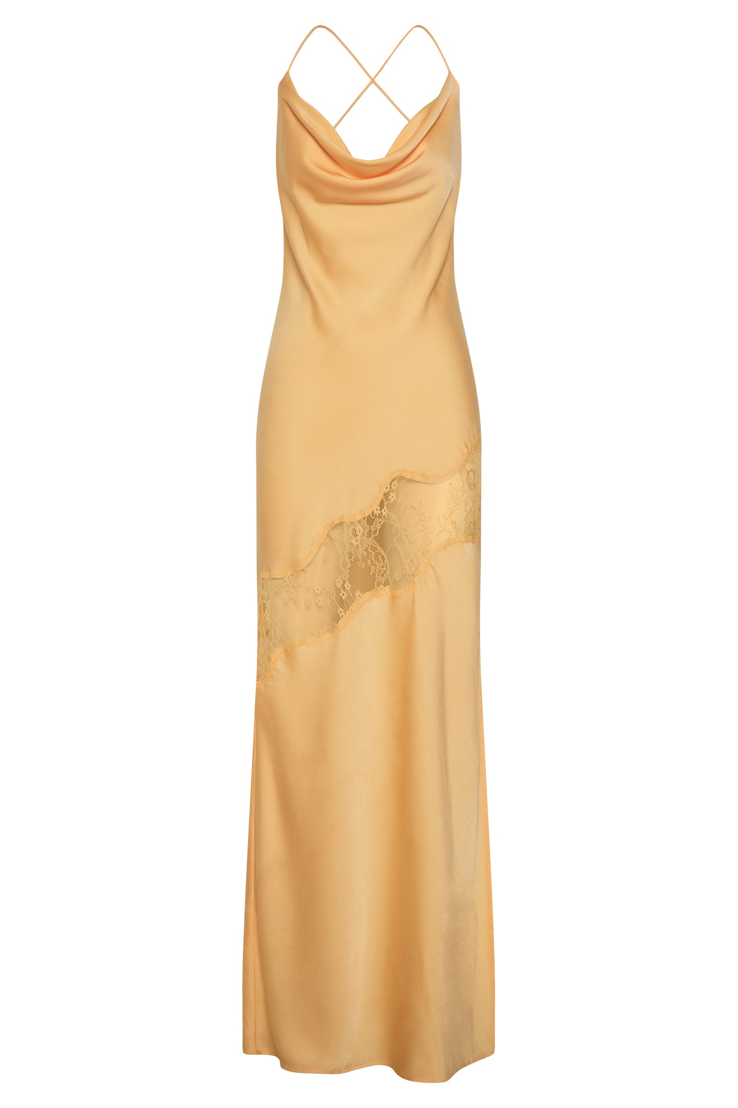 Chandra Lace Detail Satin Maxi Dress - Lemon #11