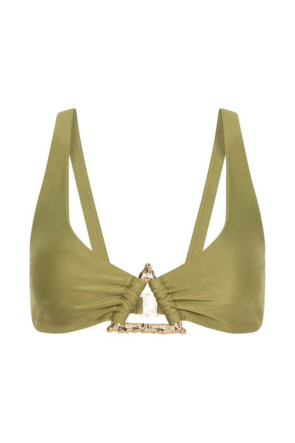 Riley Triangle Hardware Bikini Top - Olive