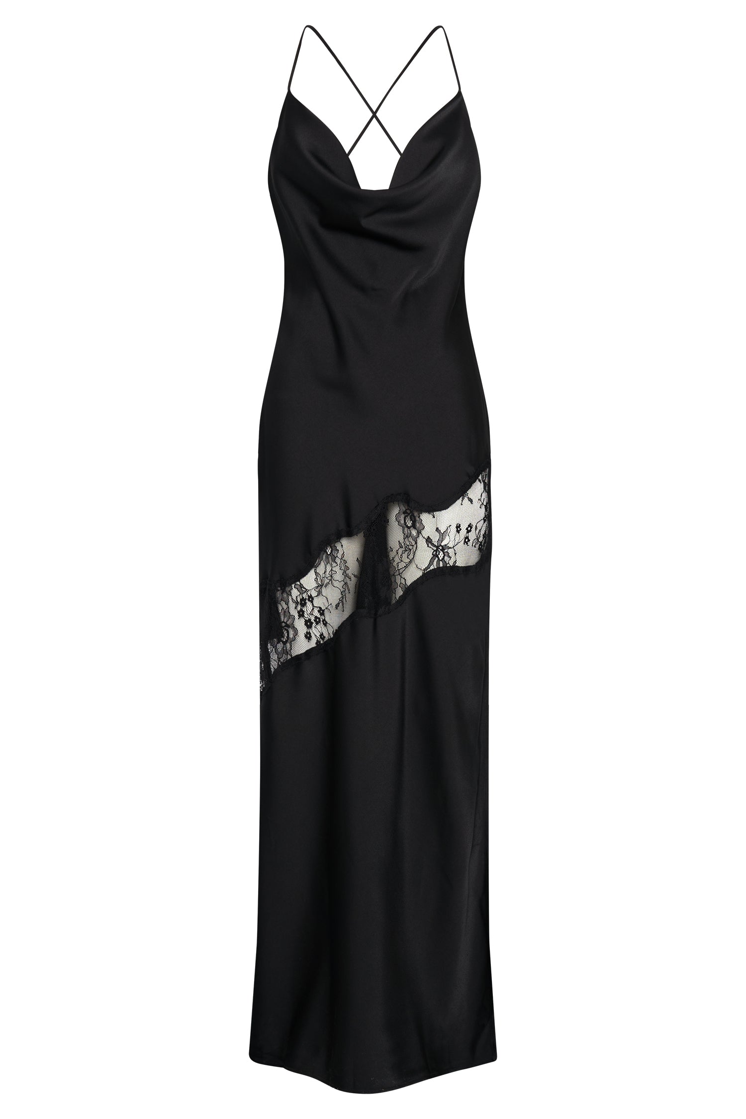 Chandra Lace Detail Satin Maxi Dress - Black #8