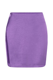 Romi Asymmetric Wrap Satin Mini Skirt - Purple