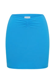 Kara Ruched Front Mini Skirt - Cyan Blue