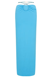 Ruby Diamante Rope Ruched Maxi Skirt - Cyan Blue