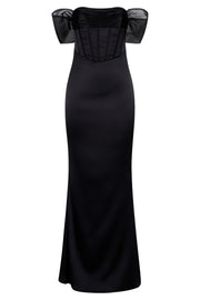 Everly Off Shoulder Organza Satin Maxi Dress - Black