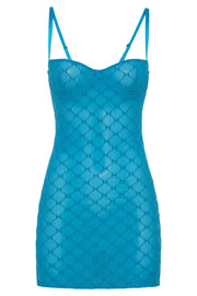 Cherie Mesh Monogram Mini Dress - Aquamarine