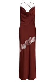 Chandra Lace Detail Satin Maxi Dress - Cherry Chocolate