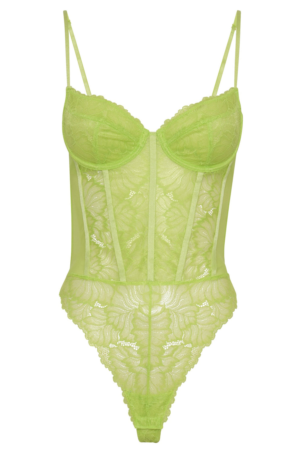 Daisy Lace Mesh Bodysuit - Lime Green